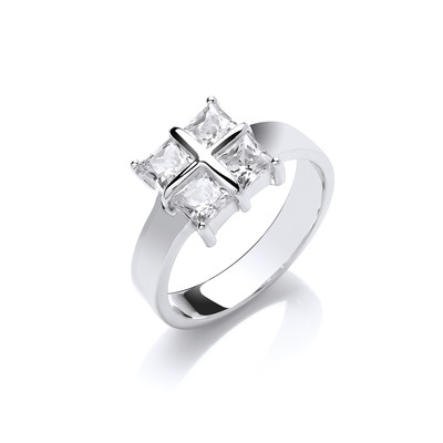 Silver and Cubic Zirconia Square Cross Ring