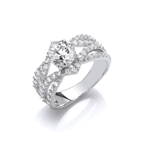 Silver and Cubic Zirconia Twist Band Marquise Ring