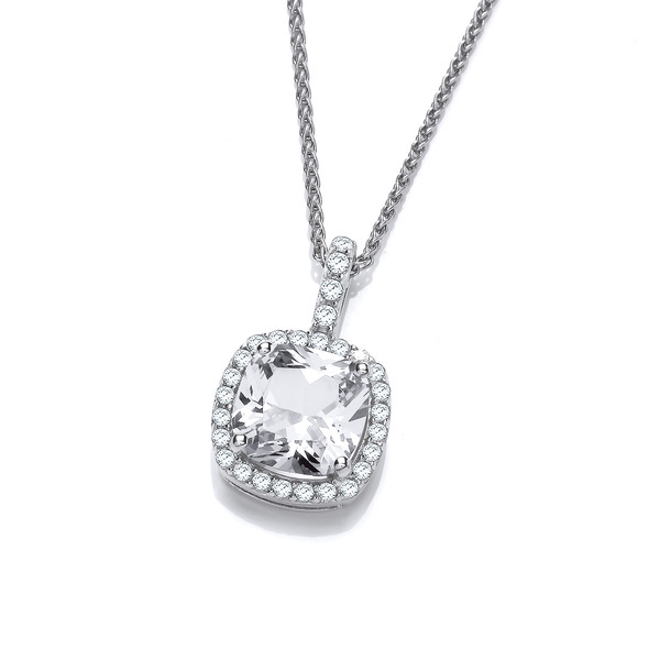 Silver and Cubic Zirconia Square Pillow Pendant without Chain