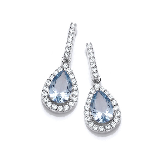 Ornate Silver & Aqua Cubic Zirconia Teardrop Earrings