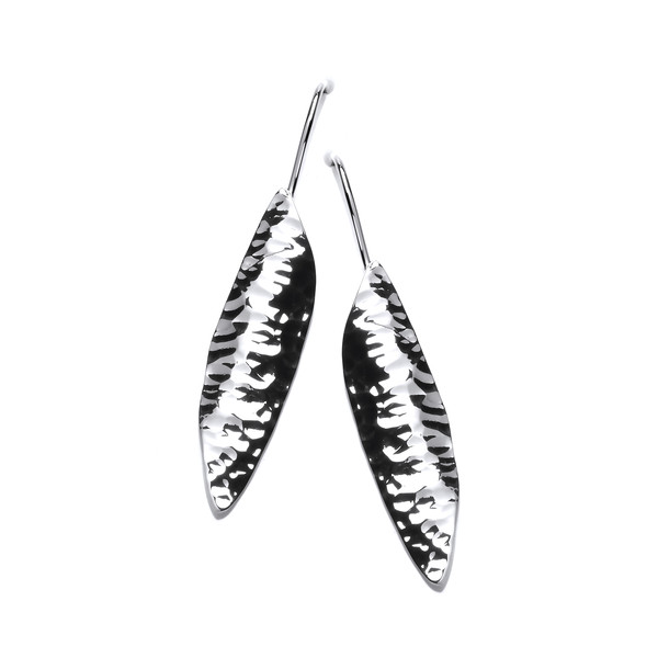 Long Textured Silver Drop Earrings