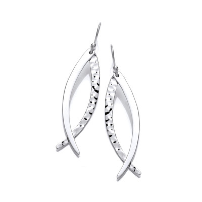 Polished and Hammered Silver Sabre Drop Earrings