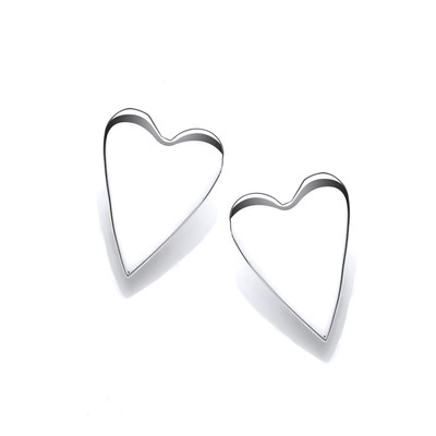 Long Silver Heart Stud Earrings