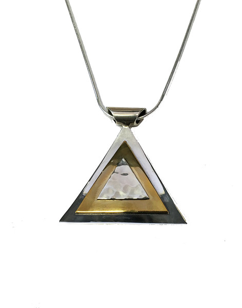 Silver Golden Pyramid Pendant with a 16-18 Chain
