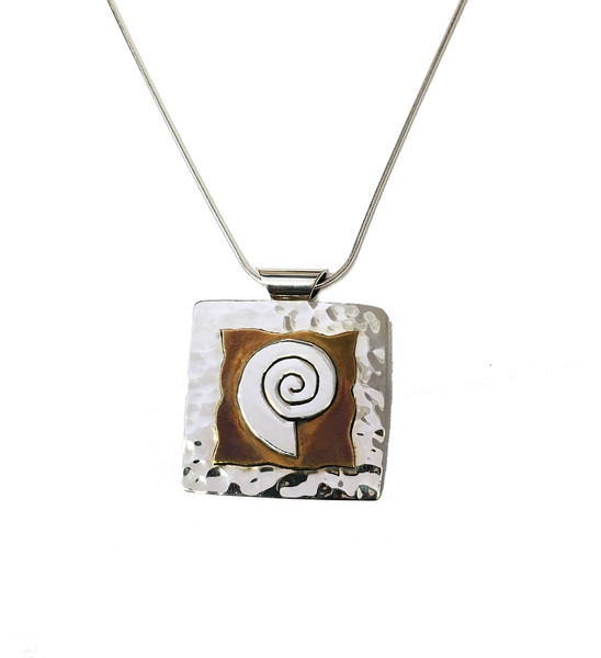 Silver and Golden Swirl Square Pendant with a 16-18 Chain