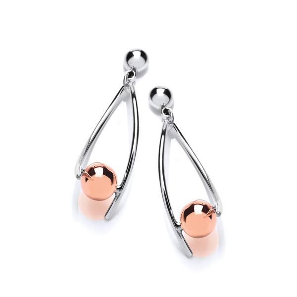 Silver and Copper Ball in a Wire Drop Earrings