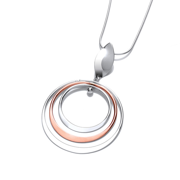 Silver and Copper Triple Hoop Pendant with a 16-18 Silver Chain