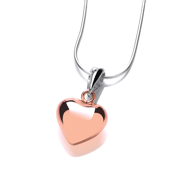 Silver and Copper Puffed Heart Pendant without Chain