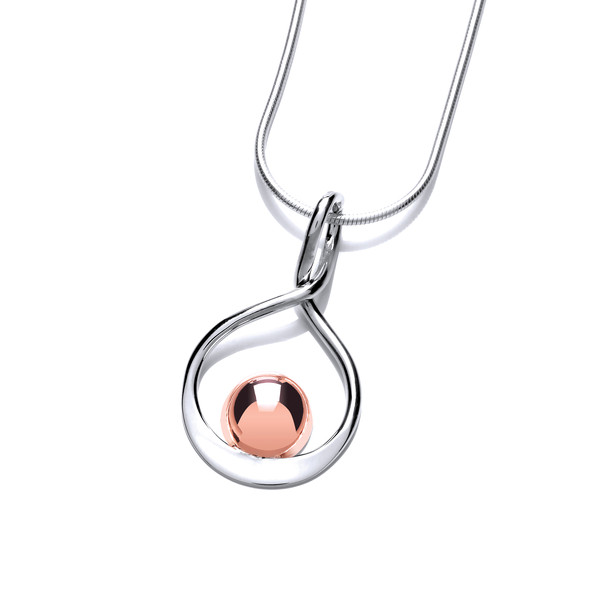 Silver and Copper Ball Drop Pendant with 16-18 Silver Chain