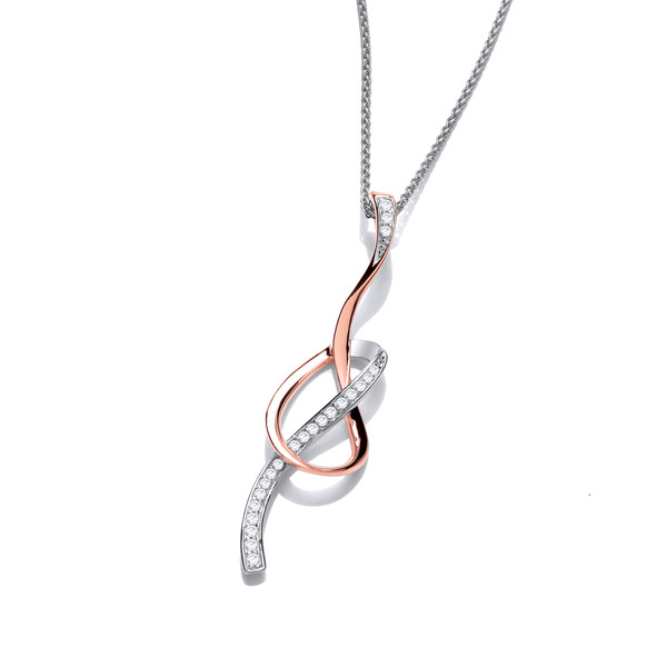 CZ, Rose Gold and Silver Ribbon Pendant without Chain