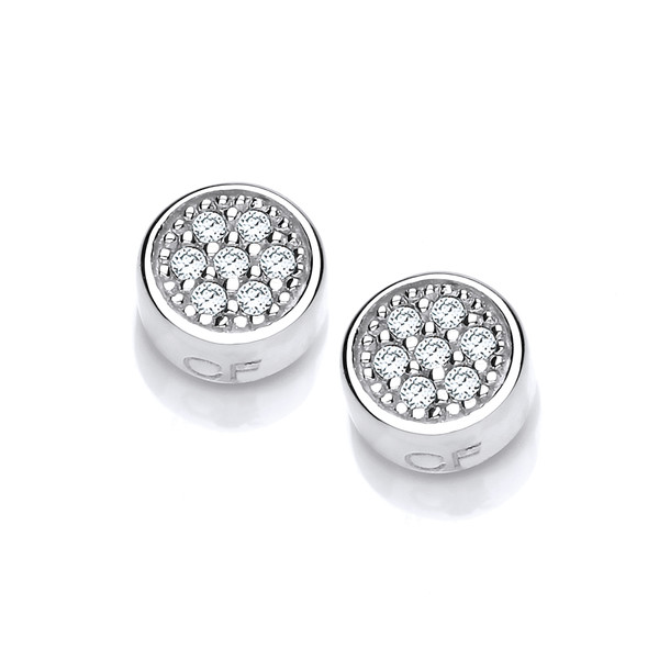 CZ Bezel Set Mini Circle Silver Earrings
