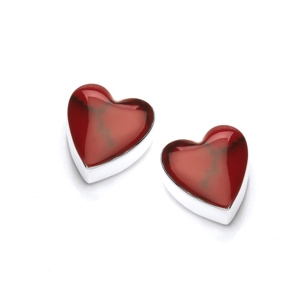 Sterling Silver and Formed Red Jasper Heart Stud Earrings