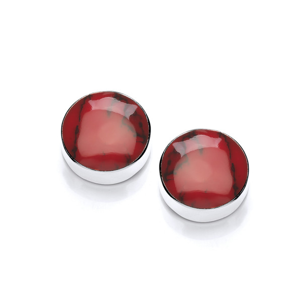 Sterling Silver and Red Jasper Large Button Earrings