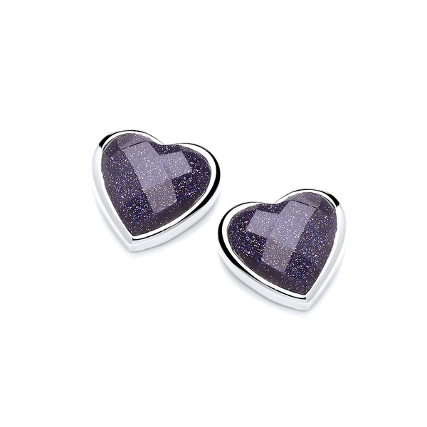 Silver Surround Blue Sandstone Heart Earrings