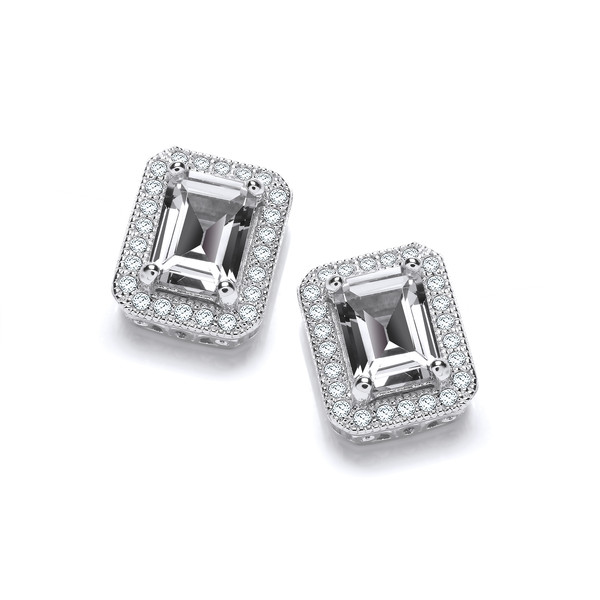 Delightfully Deco Silver and CZ Solitaire Earrings
