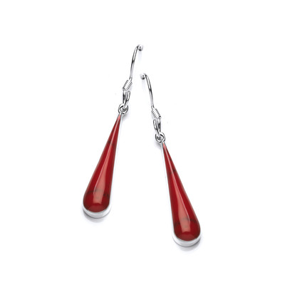 Silver and Red Jasper Teardrop Earrings