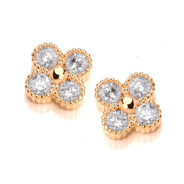 Rose Gold and Cubic Zirconia Cluster Earrings