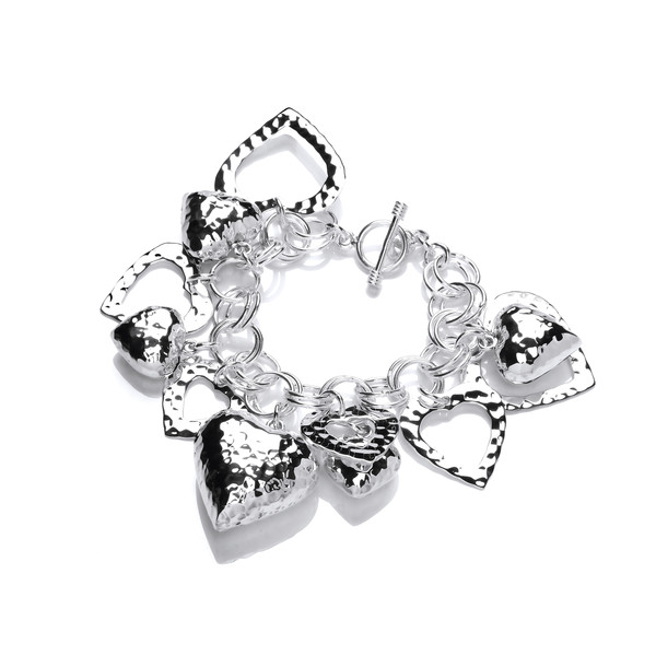 Sterling Silver Multi Heart Charms Bracelet