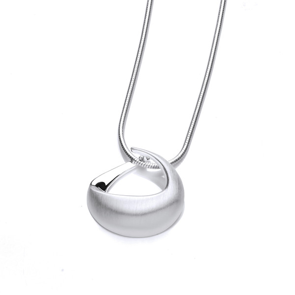 Brushed and Puffed Silver Loop Pendant without Chain