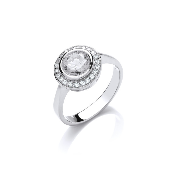 Silver & Cubic Zirconia Surround Solitaire Ring
