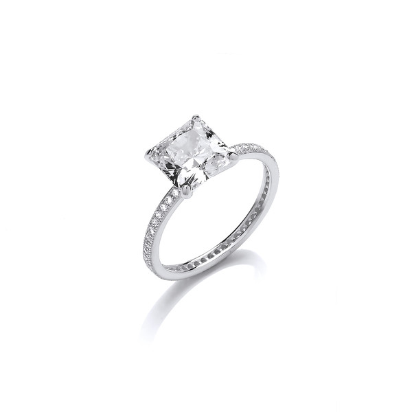 CZ Band with Square Solitaire Sterling Silver Ring