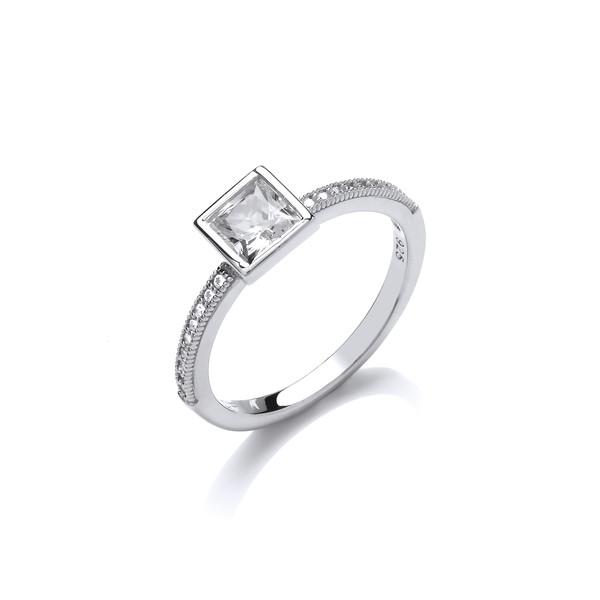 CZ Square Solitaire Sterling Silver Ring
