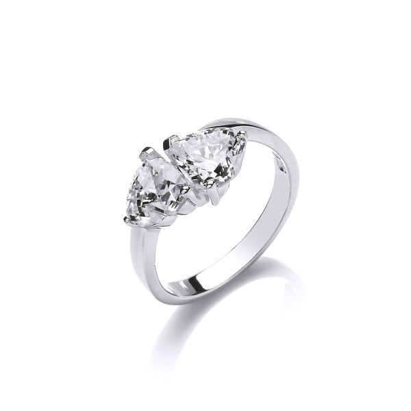 A Heart Each Silver and CZ Ring