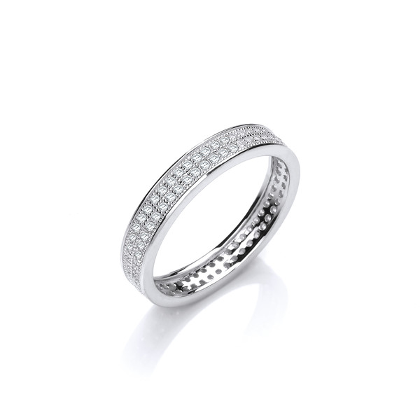 Slim Silver & Cubic Zirconia Wedding Band Ring