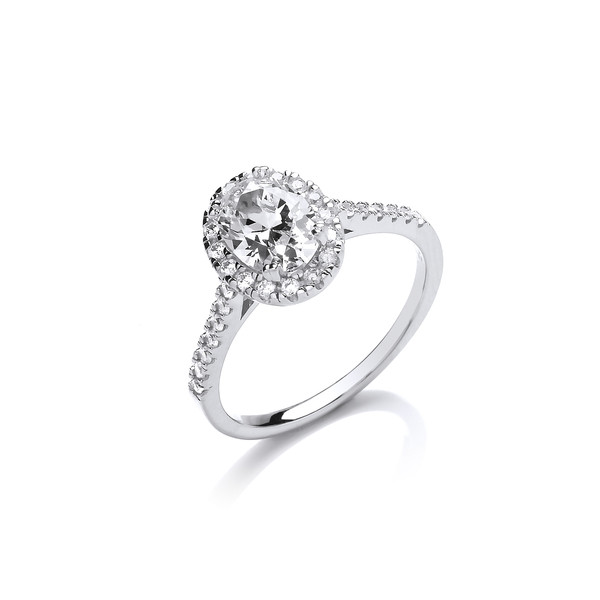 Silver and Oval CZ Solitaire Ring