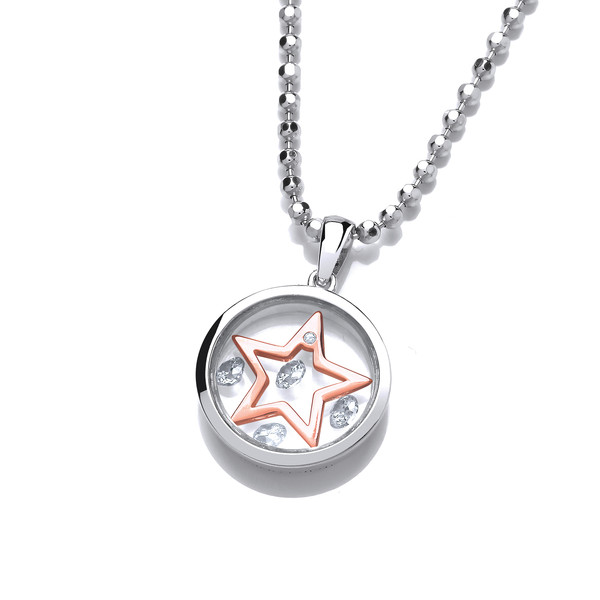 Celestial Silver and Rose Gold Mini Shooting Star Pendant with 18-20 silver chain