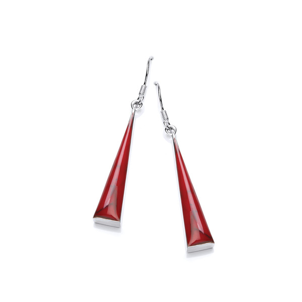 Sterling Silver and Formed Red Jasper Long Triangle Earrings