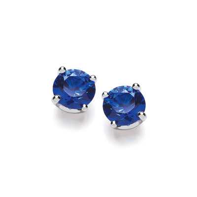 Sterling Silver Simple Sapphire Cubic Zirconia Solitaire Stud Earrings