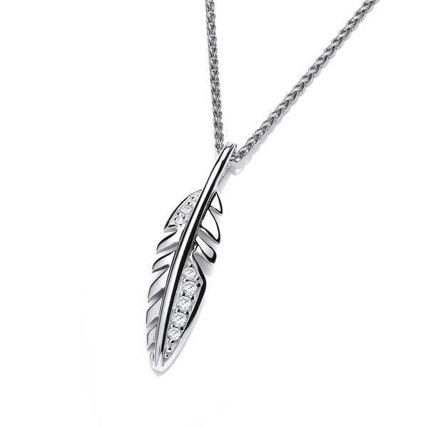 Cute Silver & Cubic Zirconia Feather Pendant without Chain