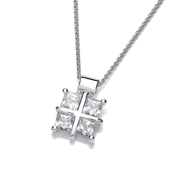 Silver and Cubic Zirconia Square Cross Pendant  without Chain