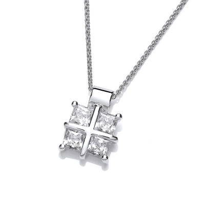 Silver and Cubic Zirconia Square Cross Pendant