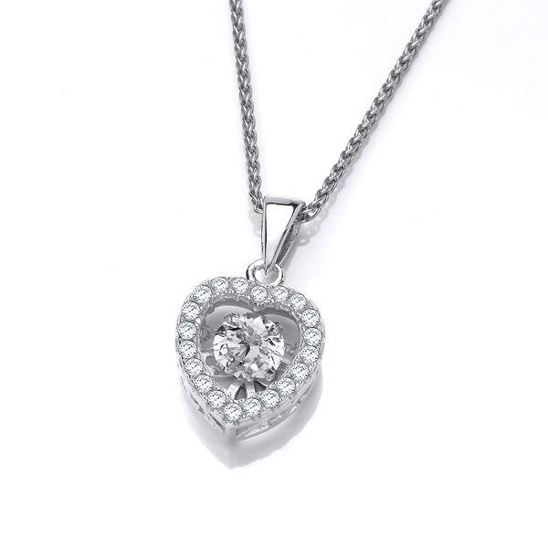 Silver and Dancing Cubic Zirconia Heart Pendant with 16-18 Chain