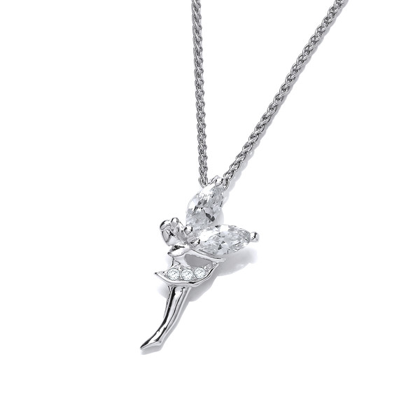 Cute  Silver & Cubic Zirconia Fairy Pendant with 16-18 Chain