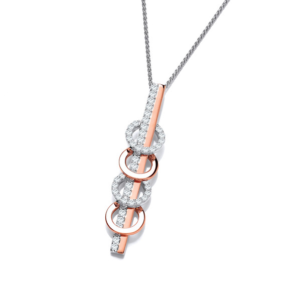 Silver and Rose Gold CZ Circles and Bar Pendant