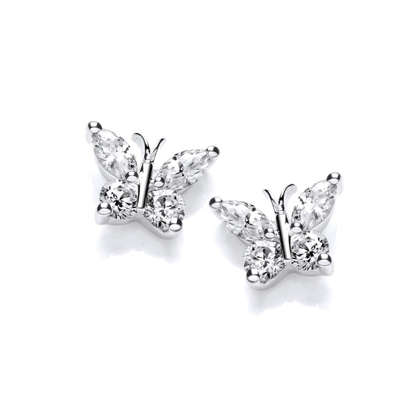 Cute Silver & Cubic Zirconia Butterfly Earrings