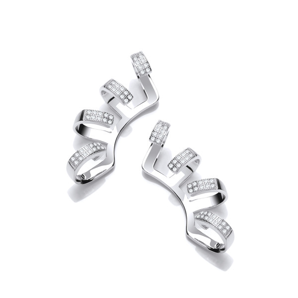 Silver and CZ Long Cuff Earrings