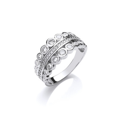 Silver & Cubic Zirconia Graduated Bubbles Ring