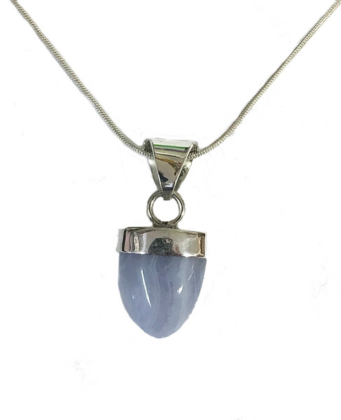 Silver and Blue Agate Pendant with Silver Chain