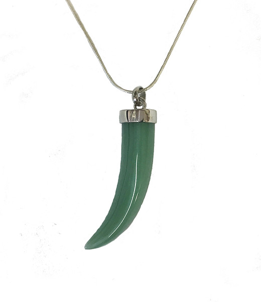 Silver green aventurine horn pendant with 16-18 silver chain