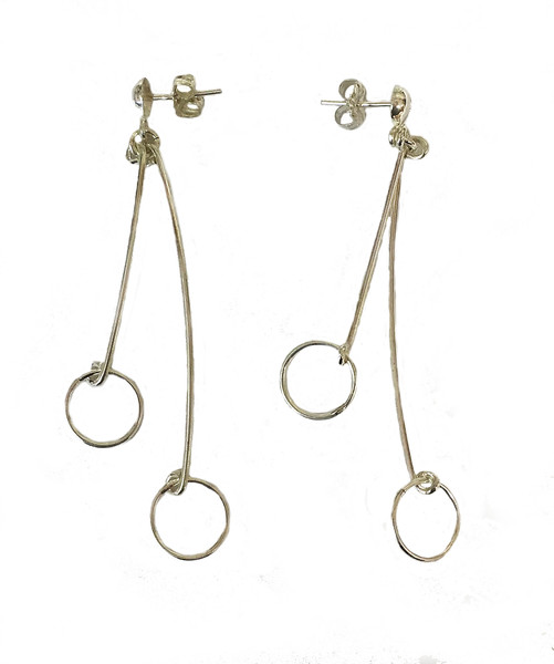 Silver hanging hoop earrings