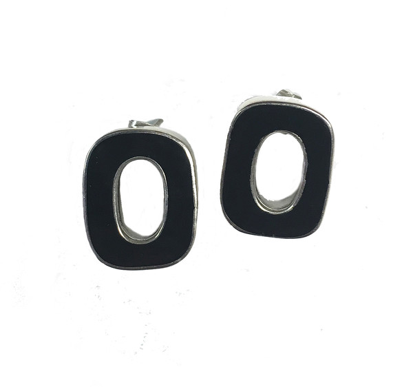 Black agate squared polo earrings