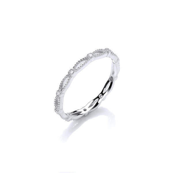 Fine Silver & Cubic Zirconia Curves & Studs Ring