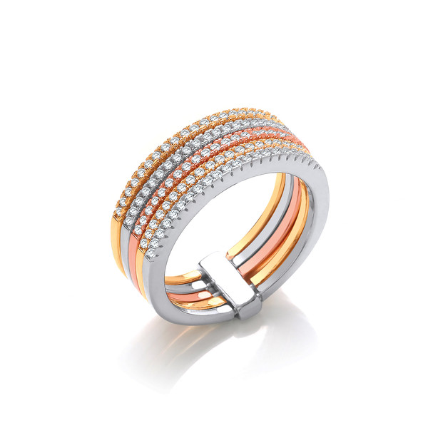 Silver, Rose and Yellow Gold Band Ring