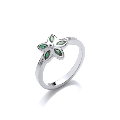 Silver & Green Cubic Zirconia Flower Ring
