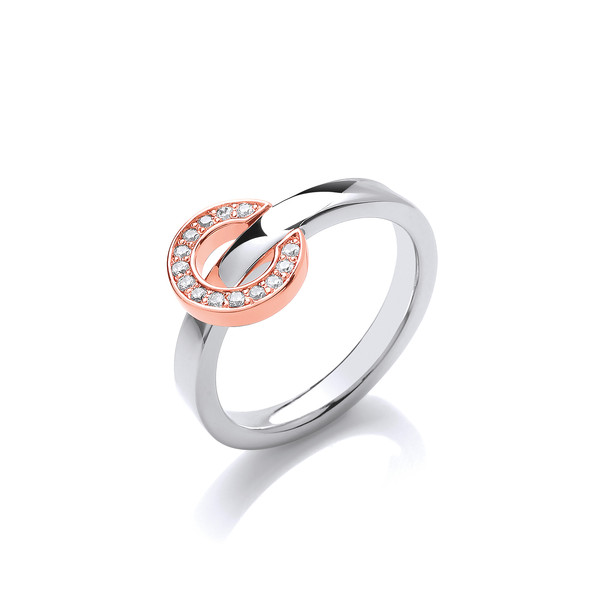 Silver Ring with Rose Gold and CZ Reversible Circle