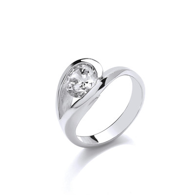 Elegant Silver and CZ Solitaire Eye Ring